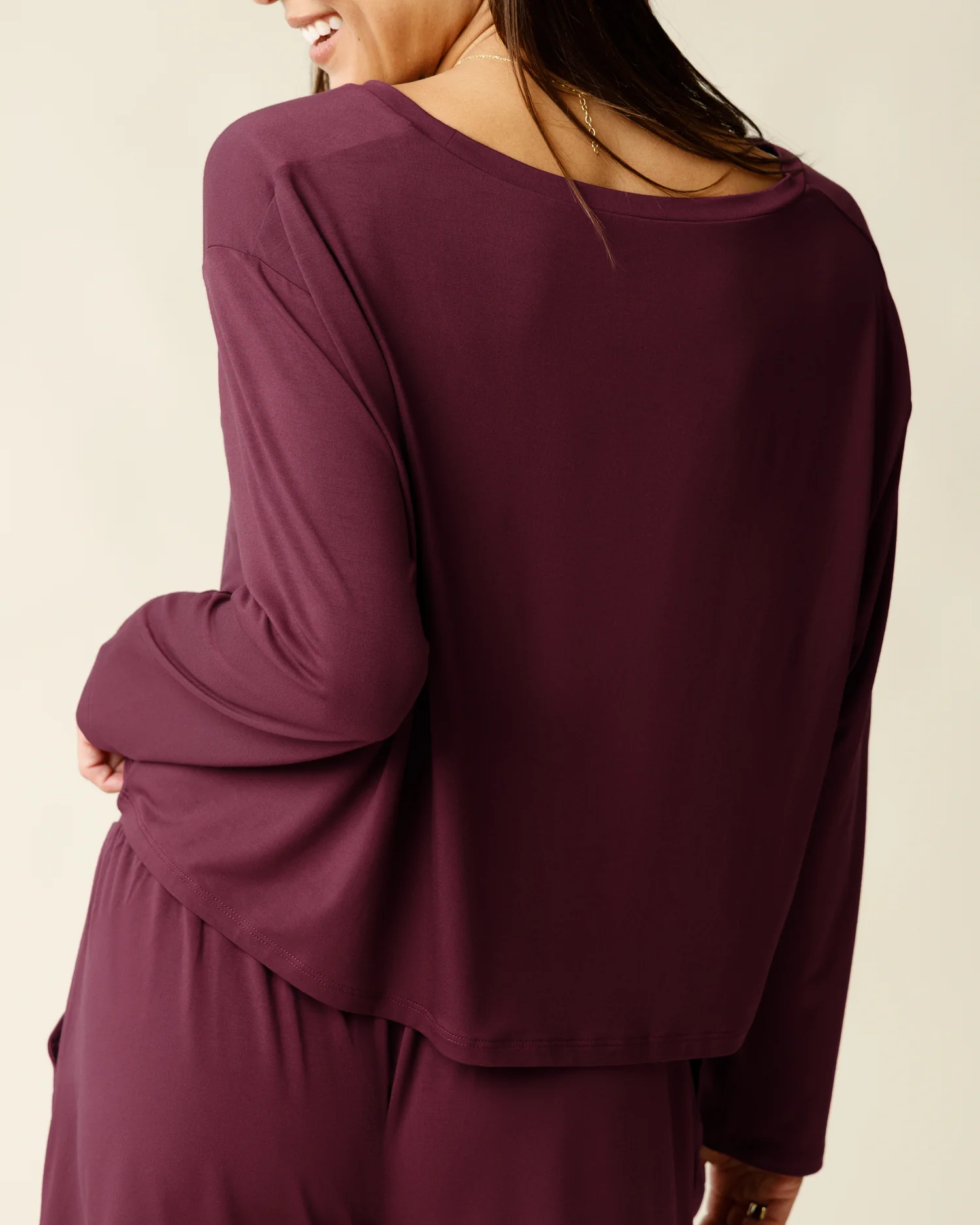 Aria Bamboo Casual Cropped Long Sleeve Top | Deep Burgundy - Image 3