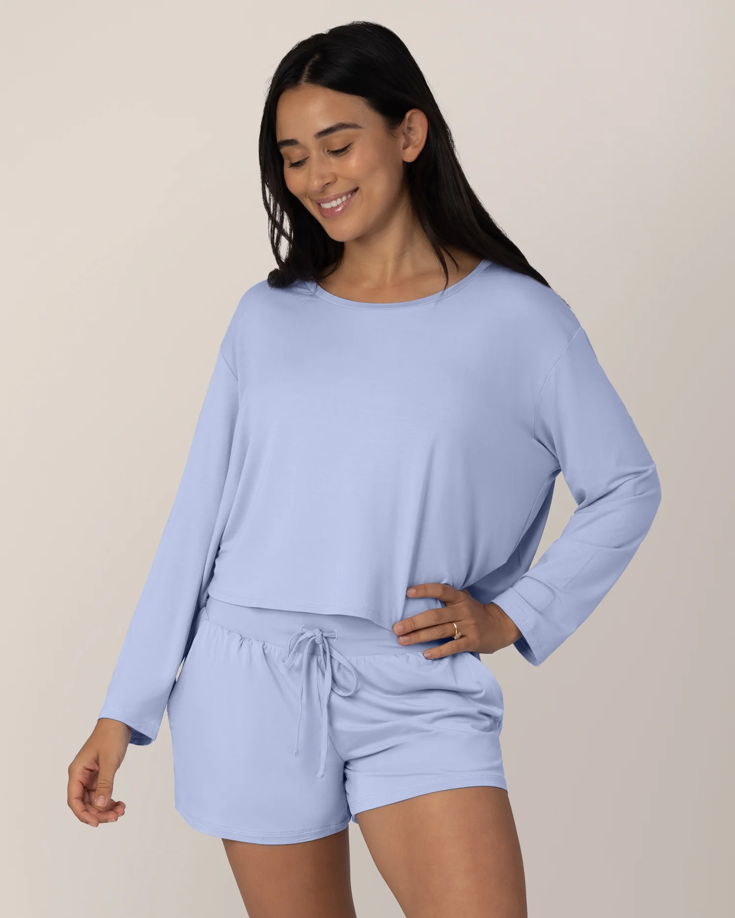 Aria Bamboo Casual Cropped Long Sleeve Top | Periwinkle - Image 3
