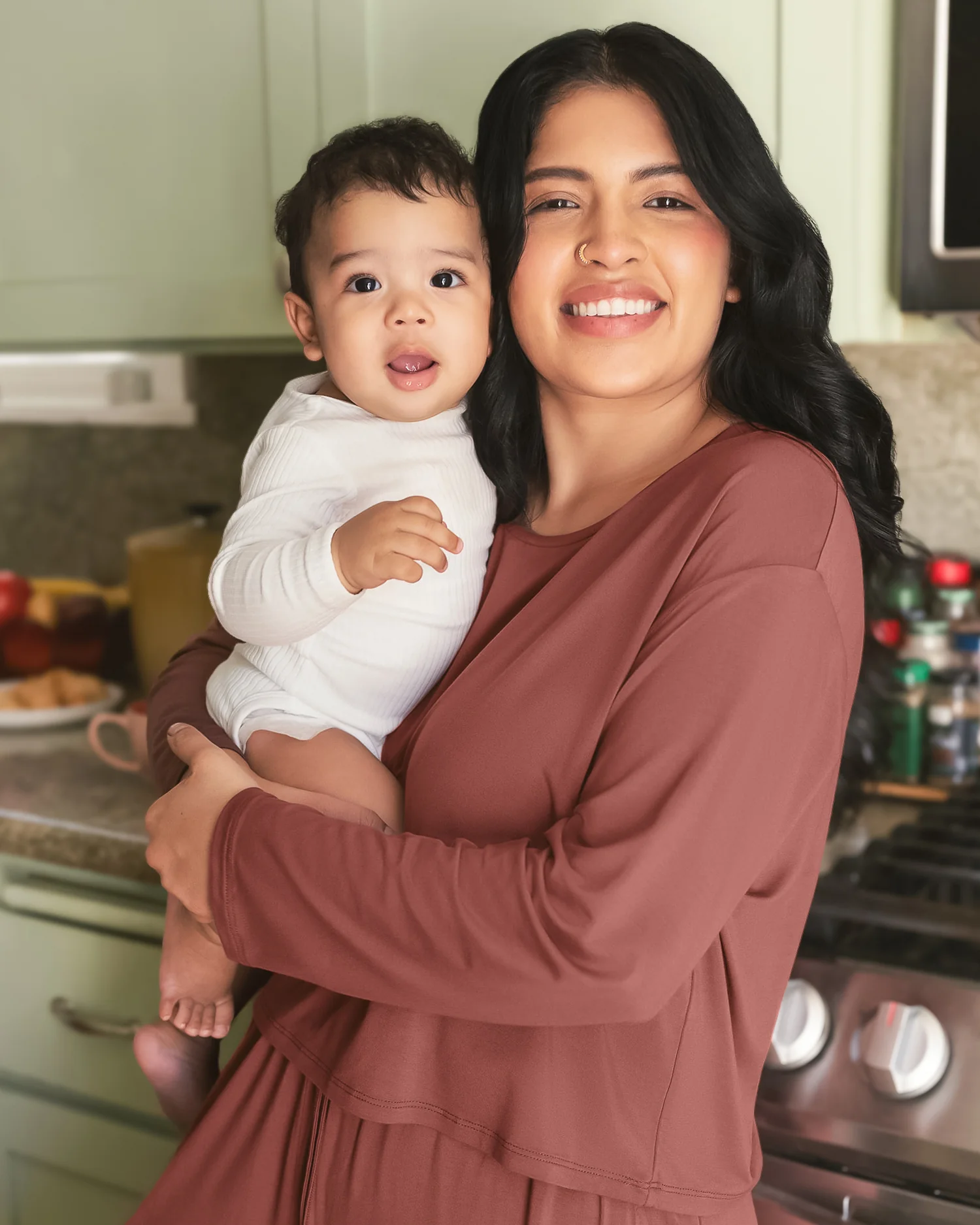 Aria Bamboo Casual Cropped Long Sleeve Top | Redwood - Image 3