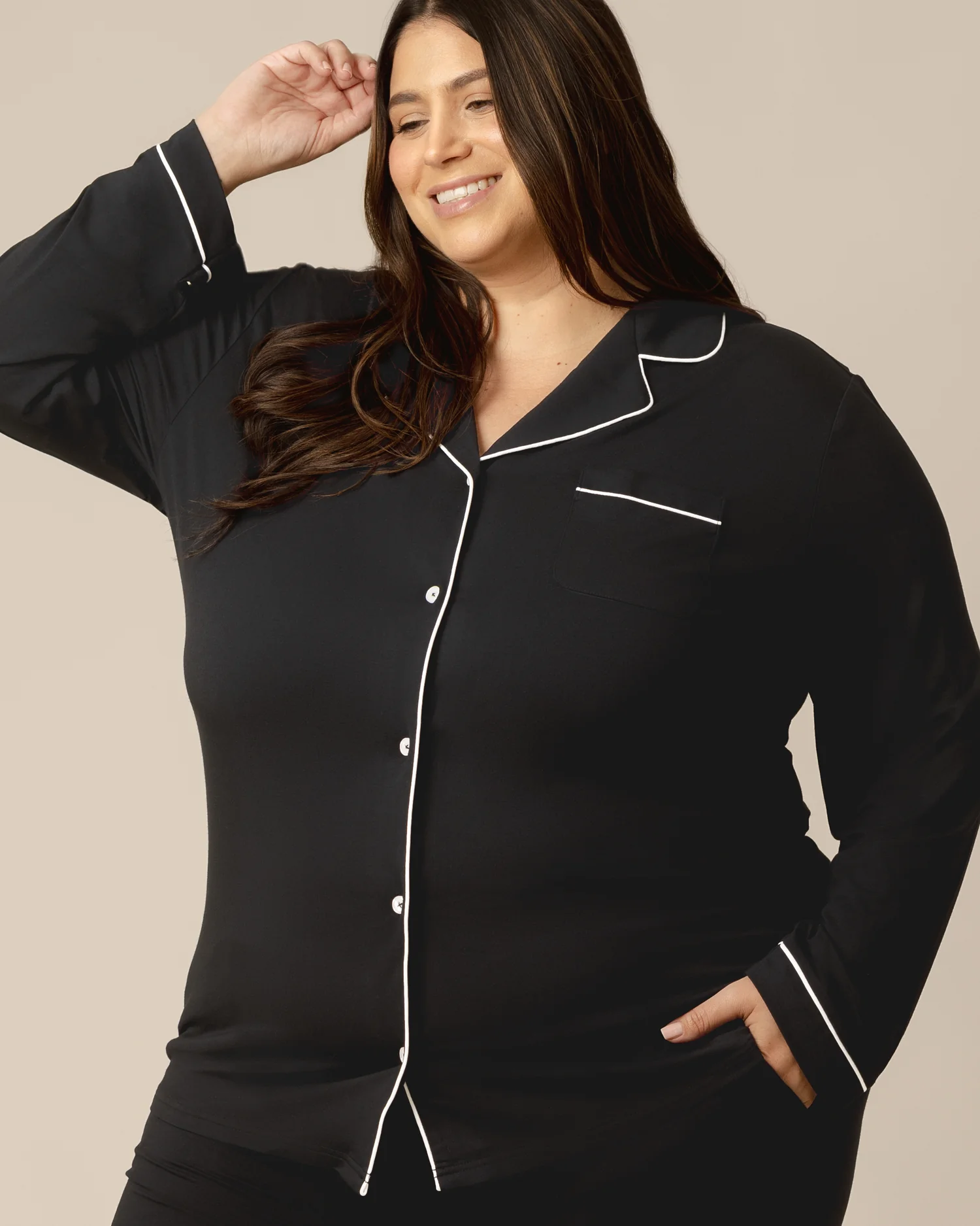 Clea Bamboo Long Sleeve Pajama Set | Black - Image 6