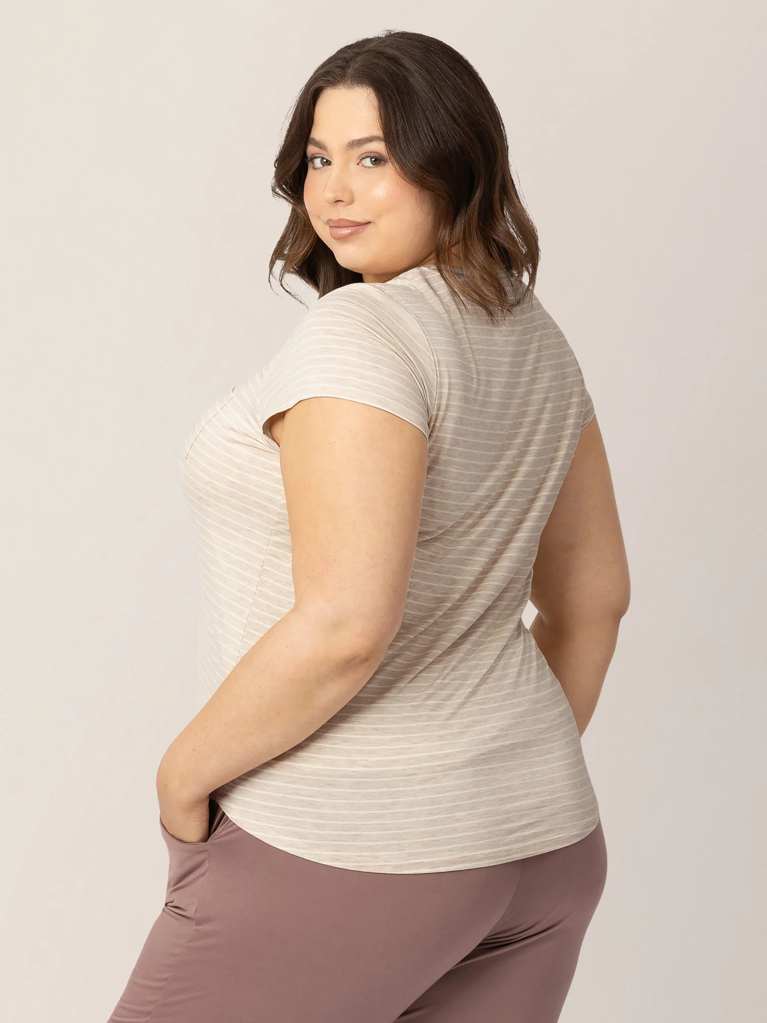 Everyday Maternity & Nursing T-shirt | Oatmeal Stripe - Image 3