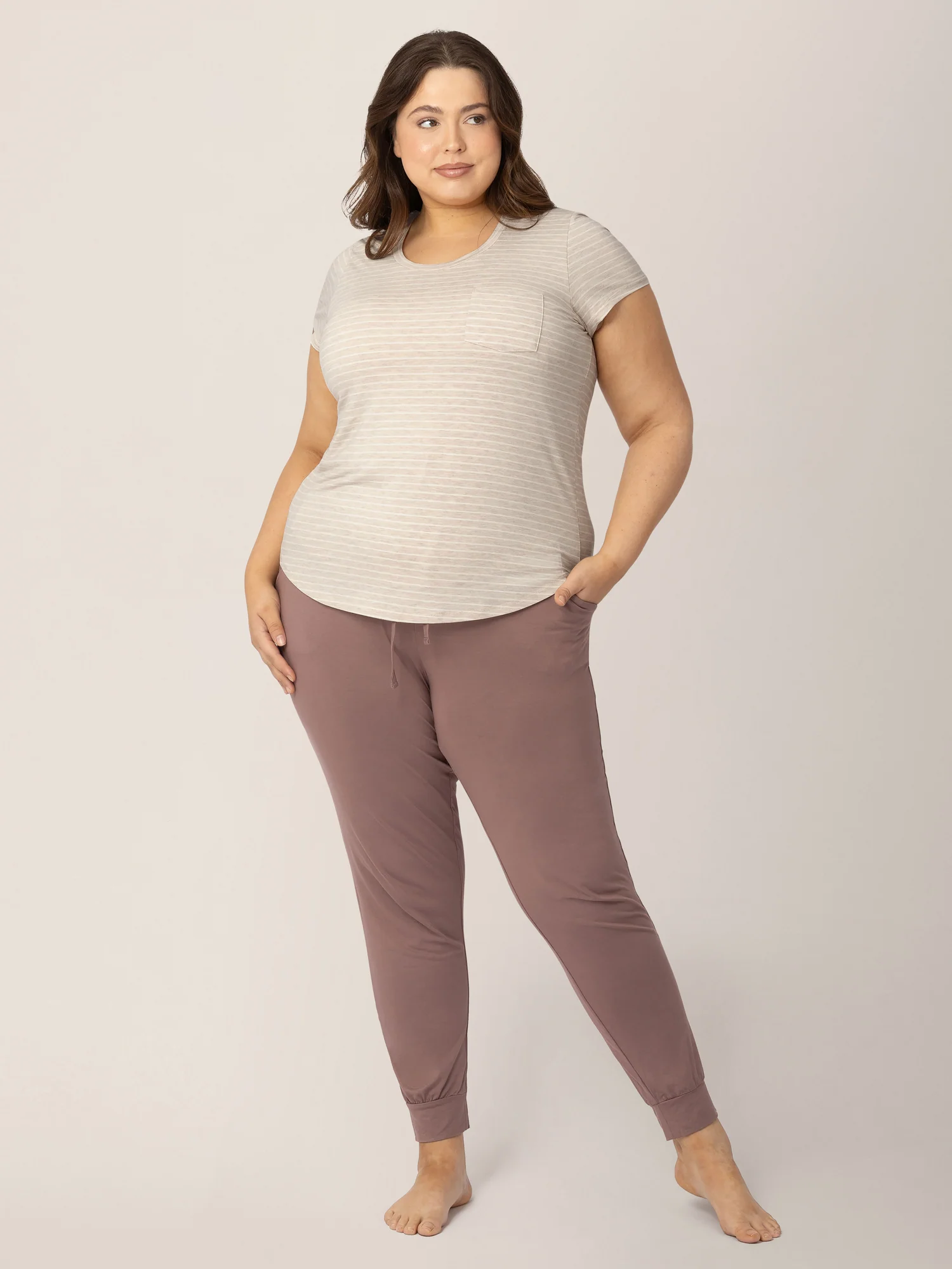 Everyday Maternity & Nursing T-shirt | Oatmeal Stripe - Image 4