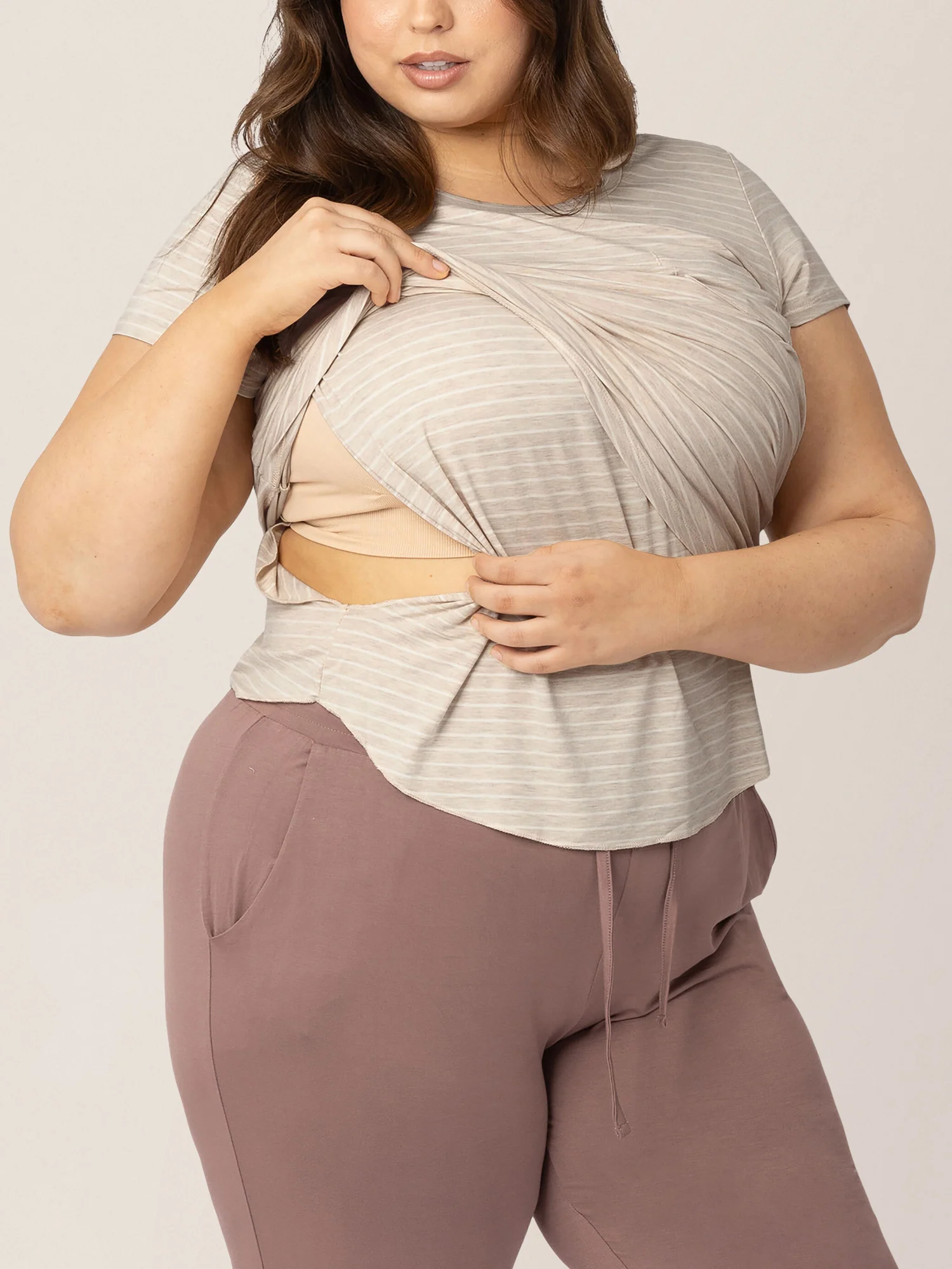 Everyday Maternity & Nursing T-shirt | Oatmeal Stripe - Image 5