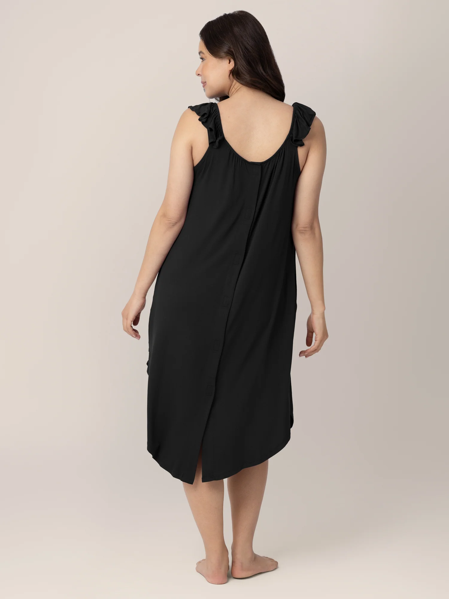Ruffle Strap Labor & Delivery Gown | Black - Image 3